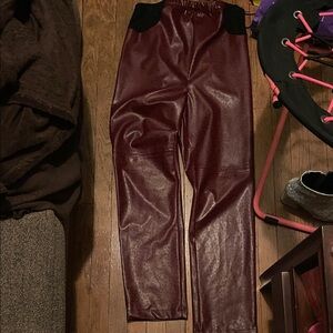 Mimi Maternity Maroon Faux Leather Pants